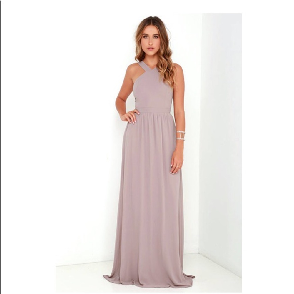 Lulu’s “ Air of Romance” Taupe Maxi Dress